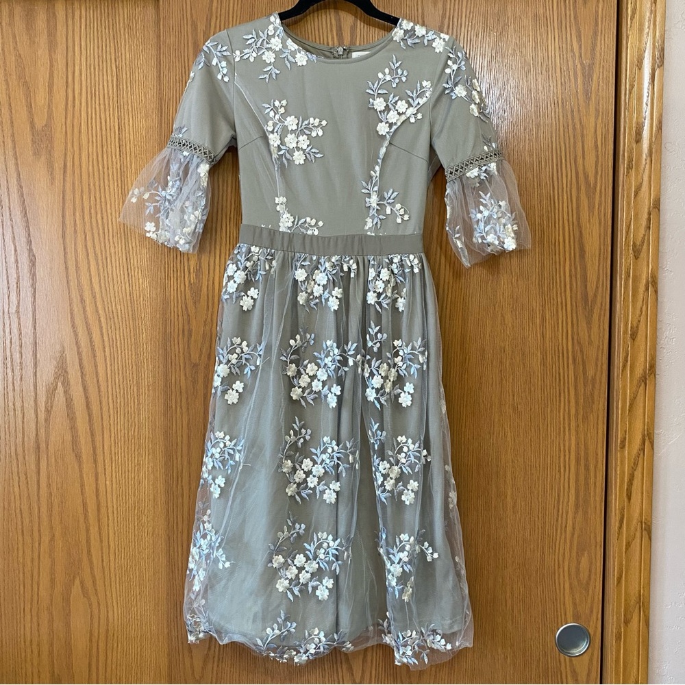 Roolee Floral Embroidered Midi Dress